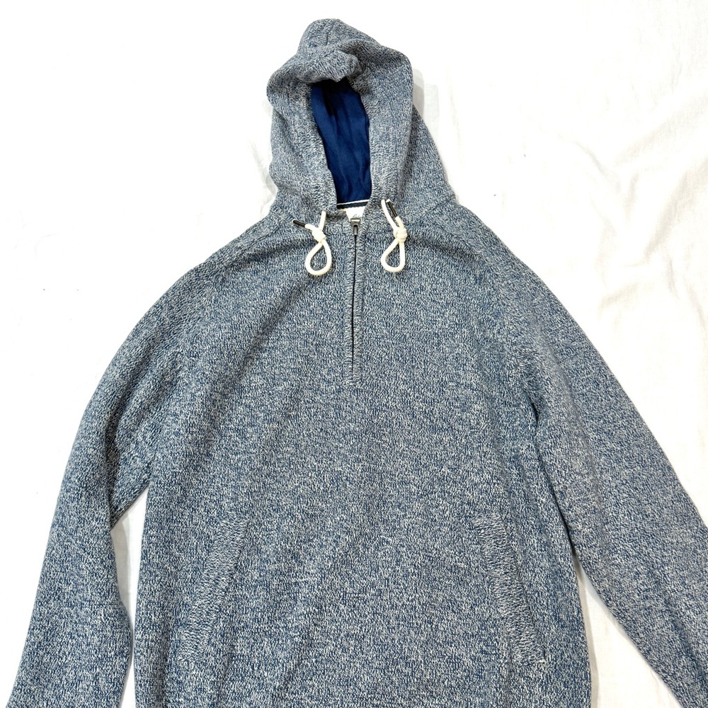 H&M Heathered Blue Half Zip-Up Sweater Hoodie Drawstring. Size Small.